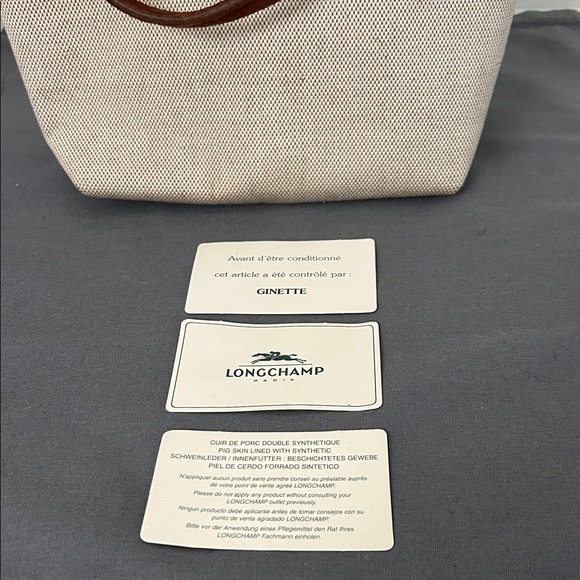 Vintage Longchamp Paris Cream Canvas Tote with Brown Suede Trim and Tassel - Picture 7 of 13